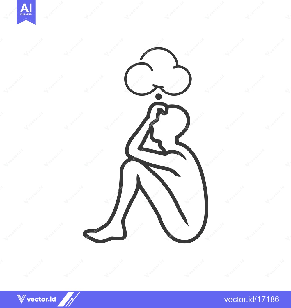 Premium Vector of A Person Sitting Alone with a Thought Bubble Above Their Head