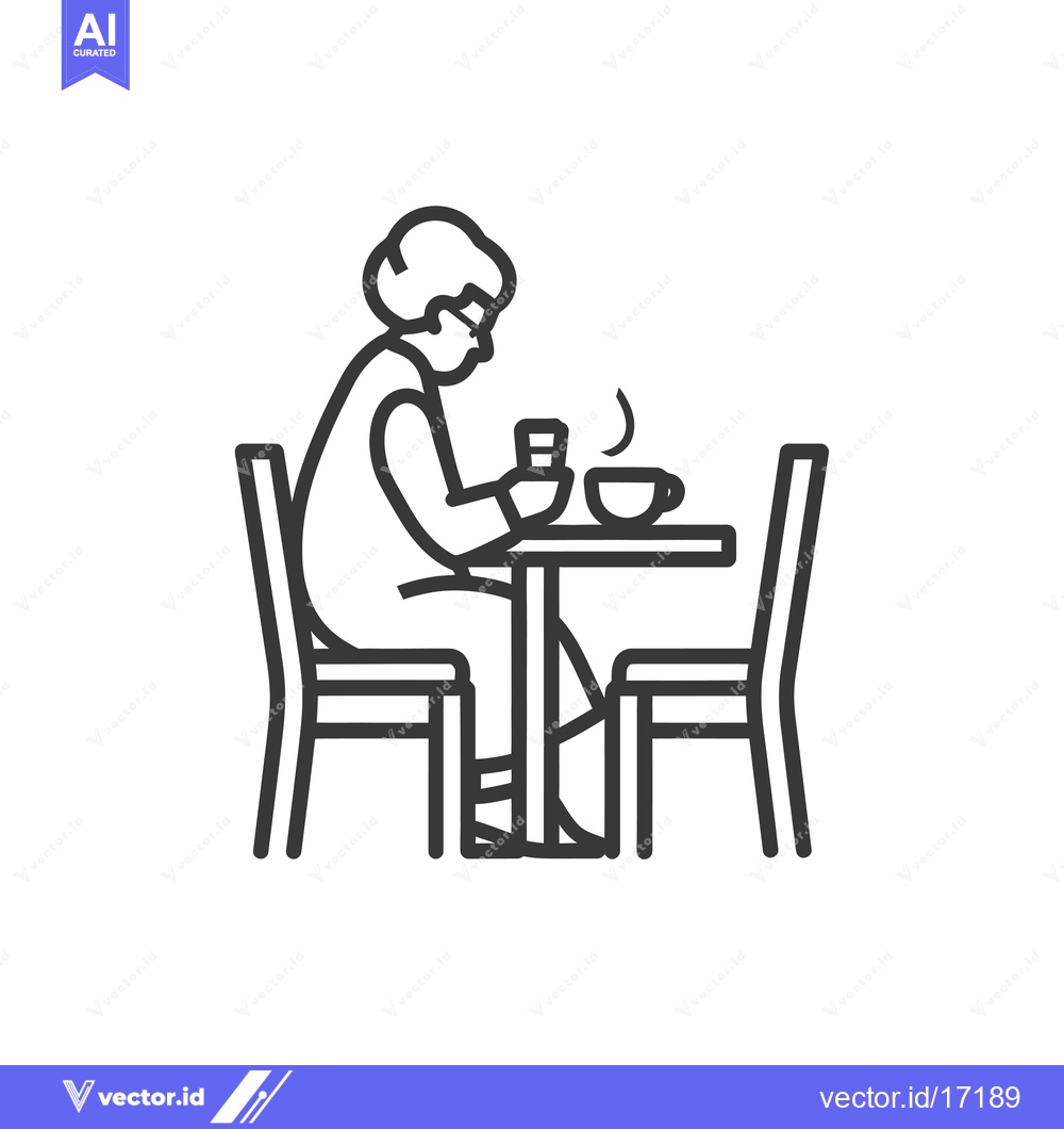 Premium Vector dari A Person Sitting at a Table with a Cup of Coffee and a Glass of Water
