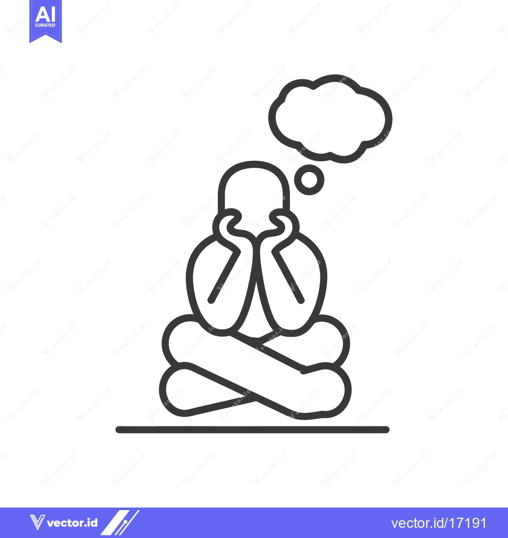 Premium Vector dari A Person Sitting in a Thinking Position with a Thought Bubble Above Th