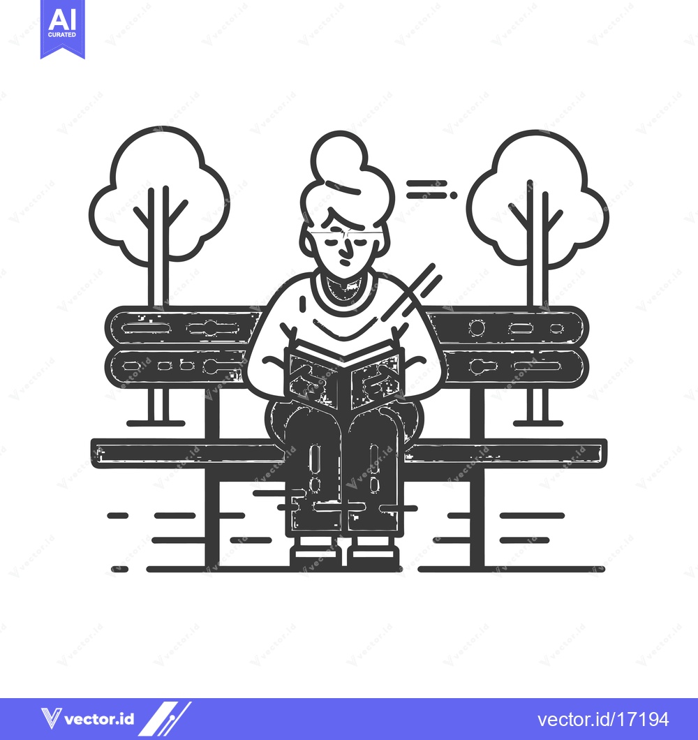 Premium Vector dari A Person Sitting on a Bench and Reading a Book in a Park