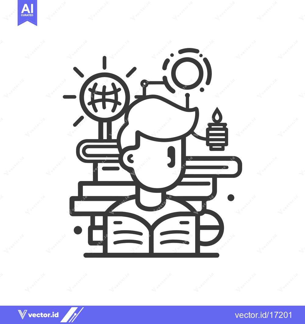 Premium Vector dari A Person Studying With Books, Globe, Sun, and Candle
