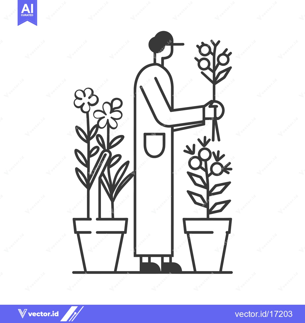 Premium Vector dari A Person Tending to Plants in Pots