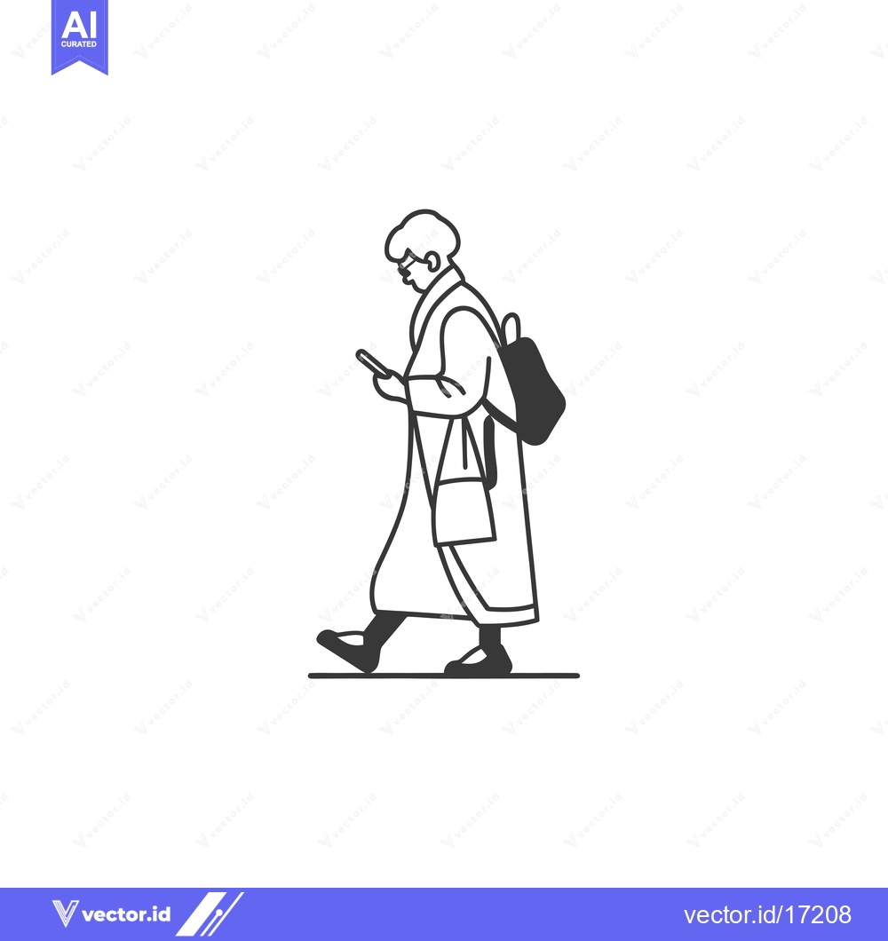 Premium Vector of A Person Walking While Looking at Their Phone