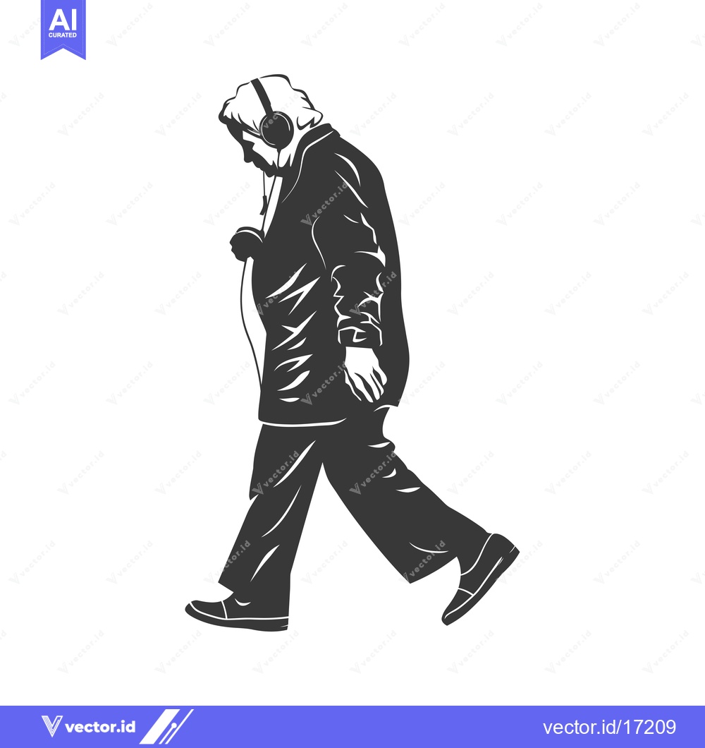 Premium Vector of A Person Walking While Wearing Headphones