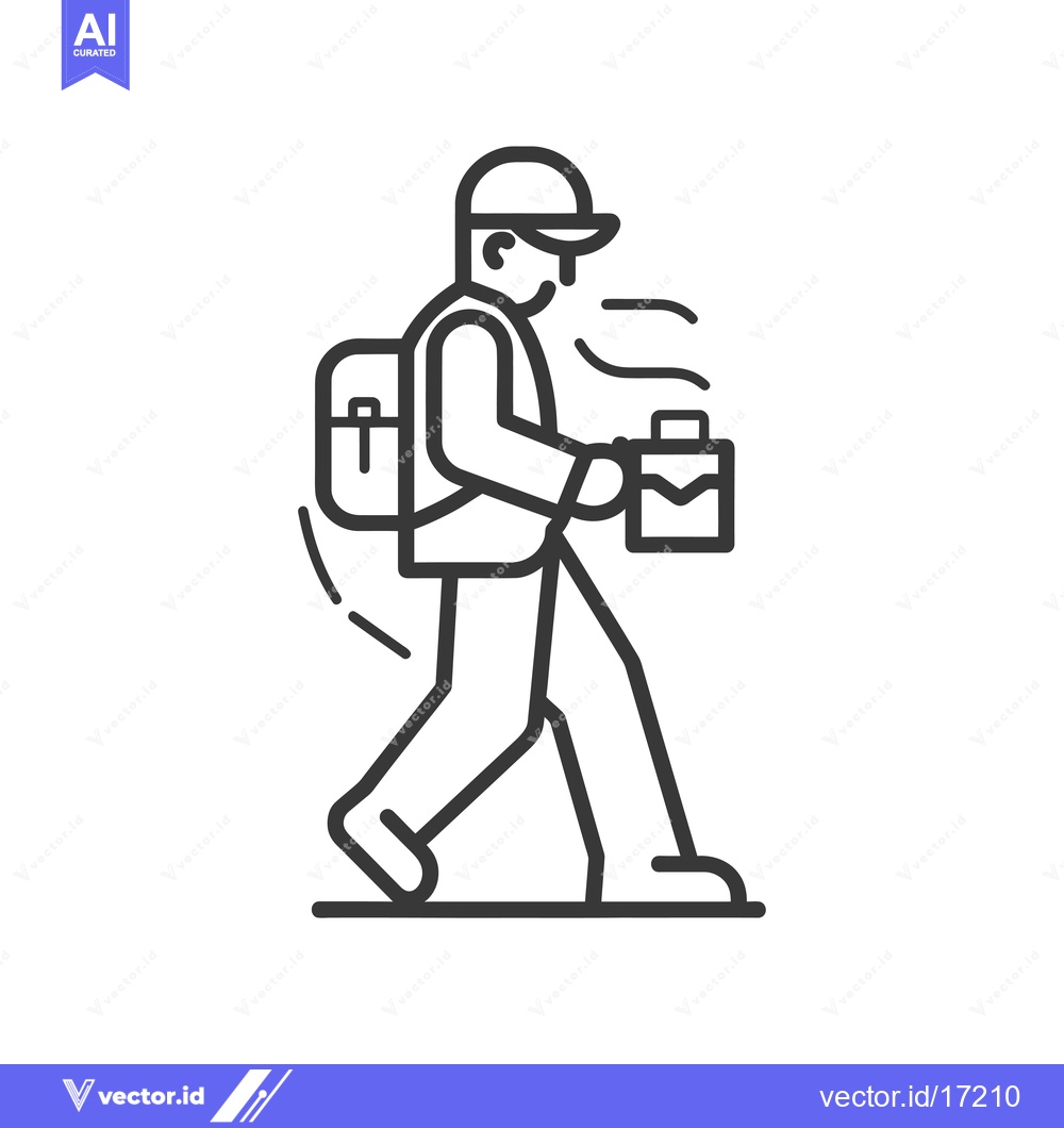 Premium Vector of A person walking with a backpack and a bag in hand