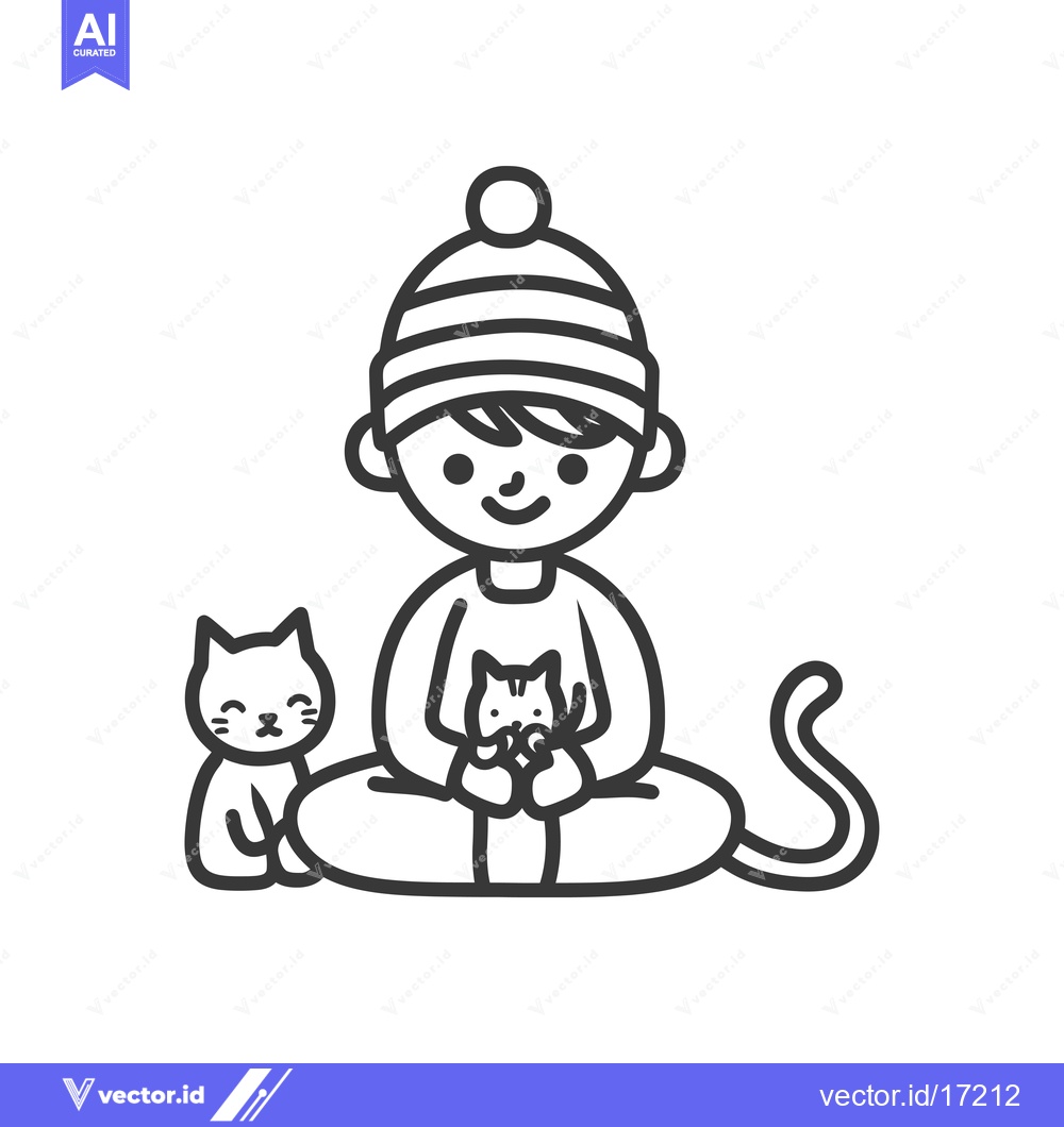 Premium Vector of A Person Wearing a Striped Hat Holding a Cat and Sitting With a Cat