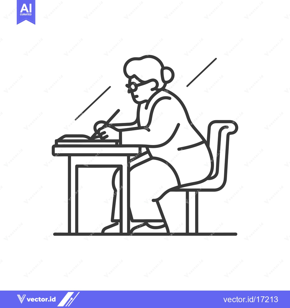 Premium Vector of A person wearing glasses sits at a desk and writes in a notebook
