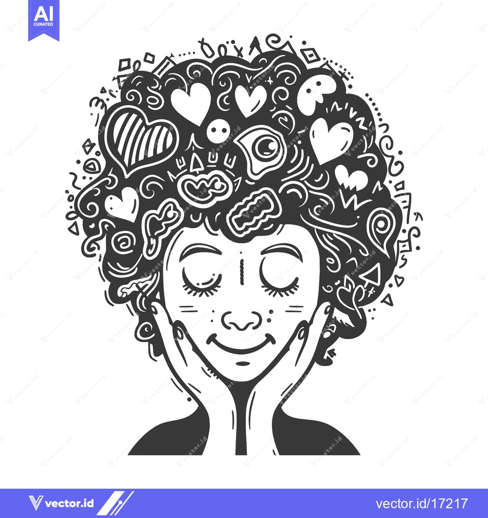 Premium Vector dari A Person with Abstract Hair Design and Closed Eyes