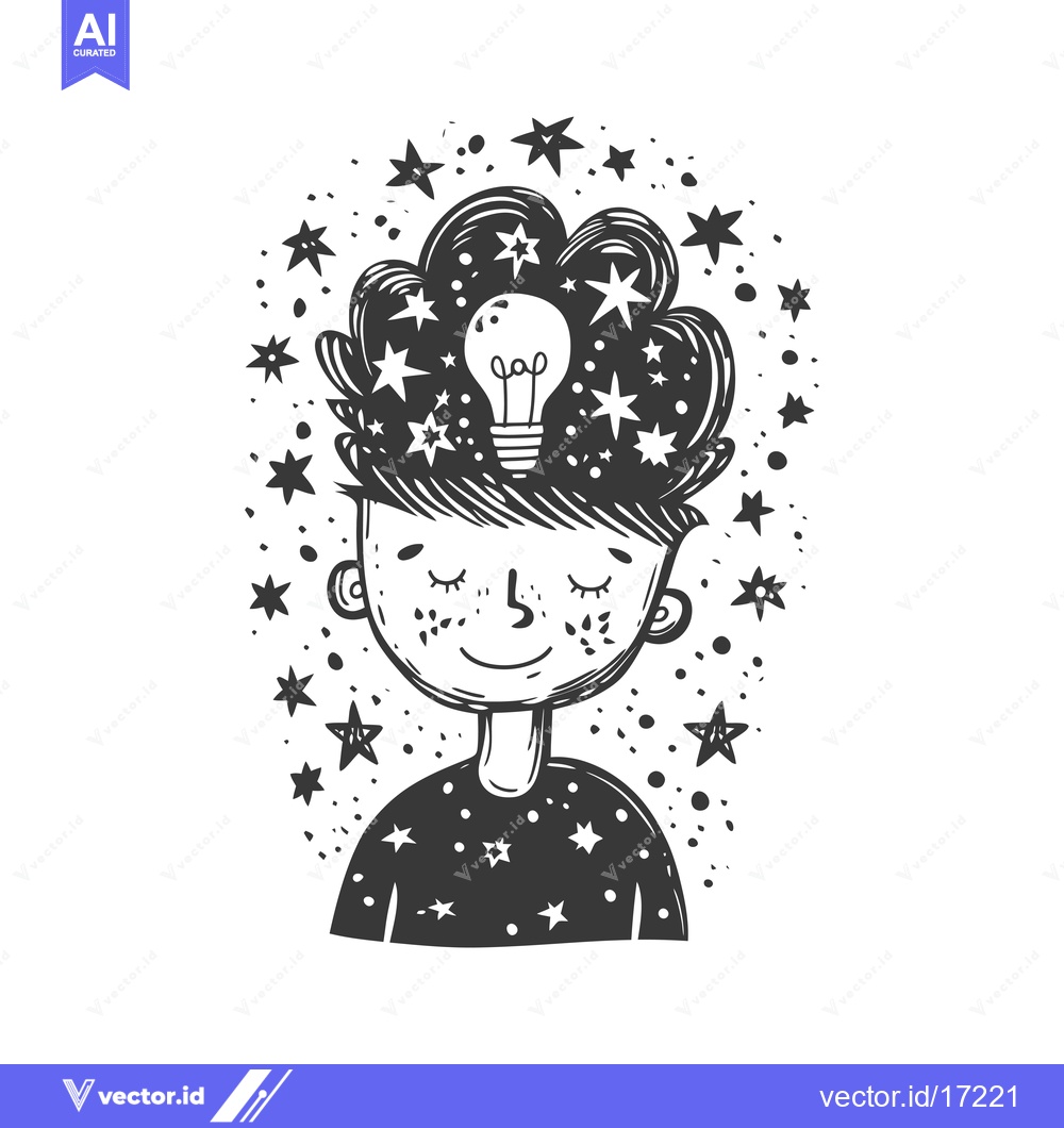 Premium Vector dari A person with a lightbulb in their head, surrounded by stars
