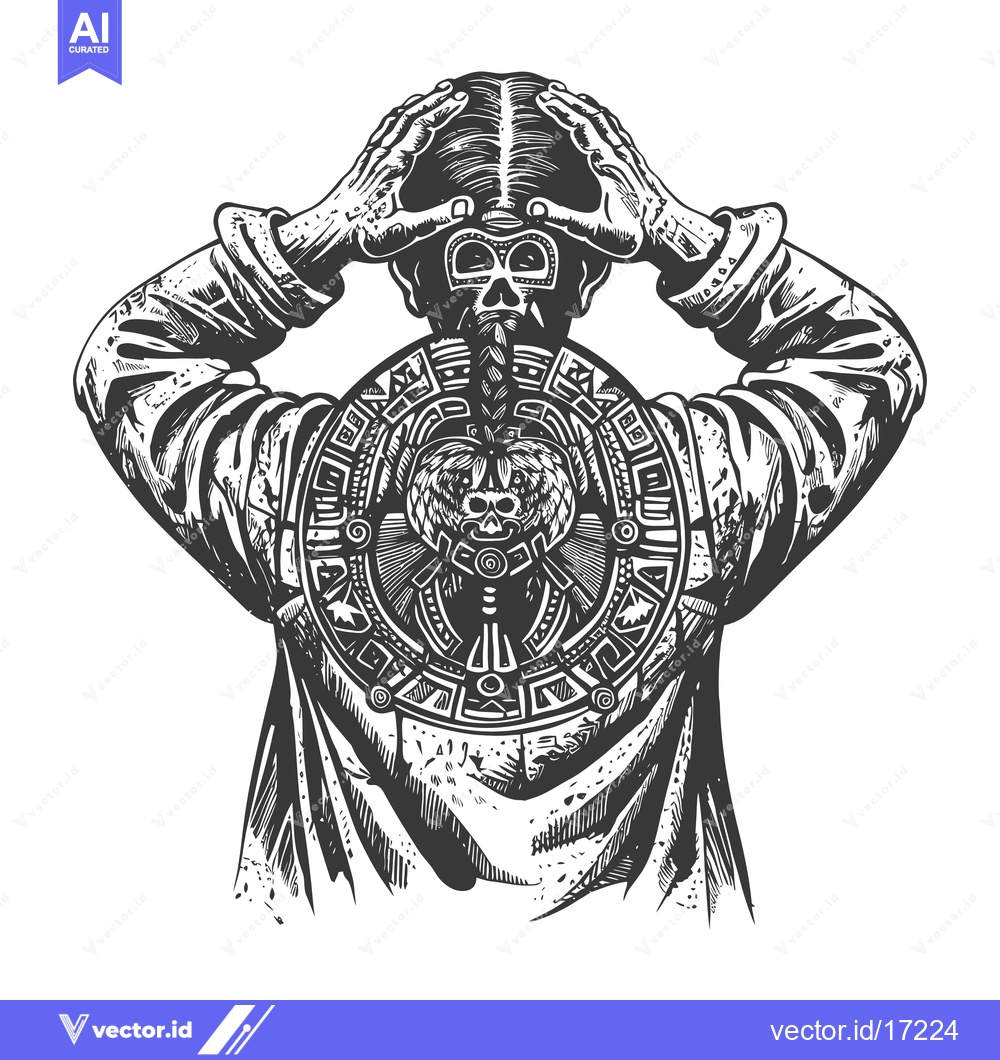 Premium Vector dari A Person with a Skull and Aztec Pattern on Their Back