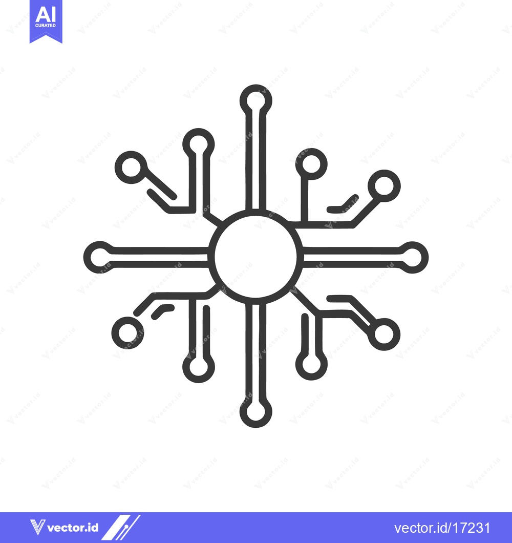 Premium Vector of Minimalist Circuit Board Icon with Central Node and Peripheral Connect