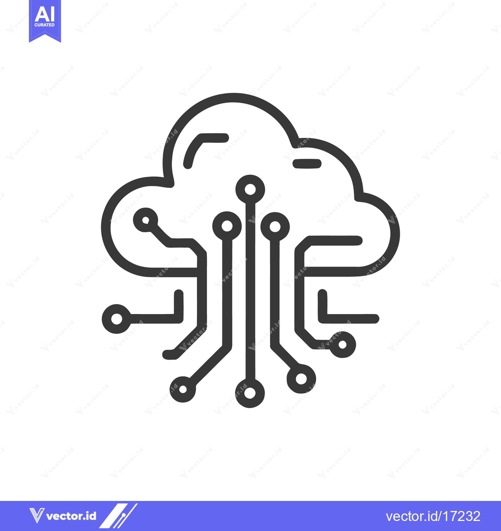 Premium Vector of Cloud Computing Circuit: Minimalist Icon of Digital Network Technology