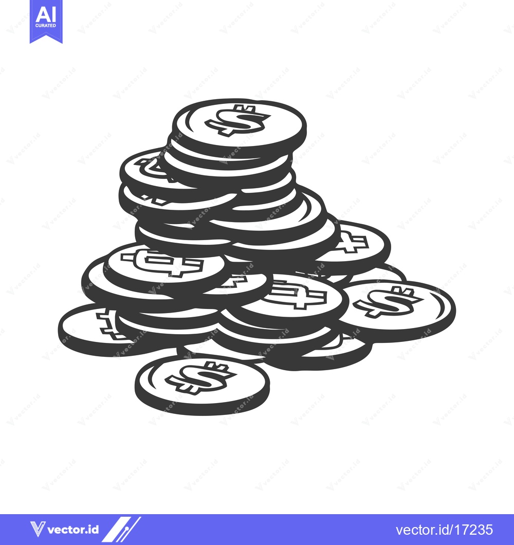 Premium Vector of A Pile of Black and White Dollar Coins