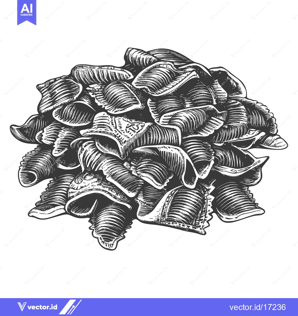 Premium Vector dari A Pile of Black and White Hand-Drawn Conch Shells