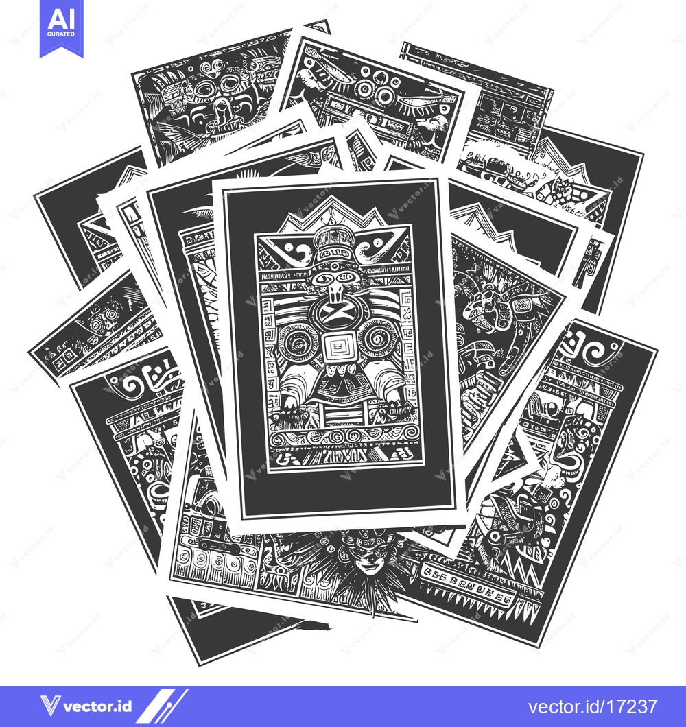 Premium Vector dari A Pile of Cards Featuring Intricate Mayan-Inspired Designs