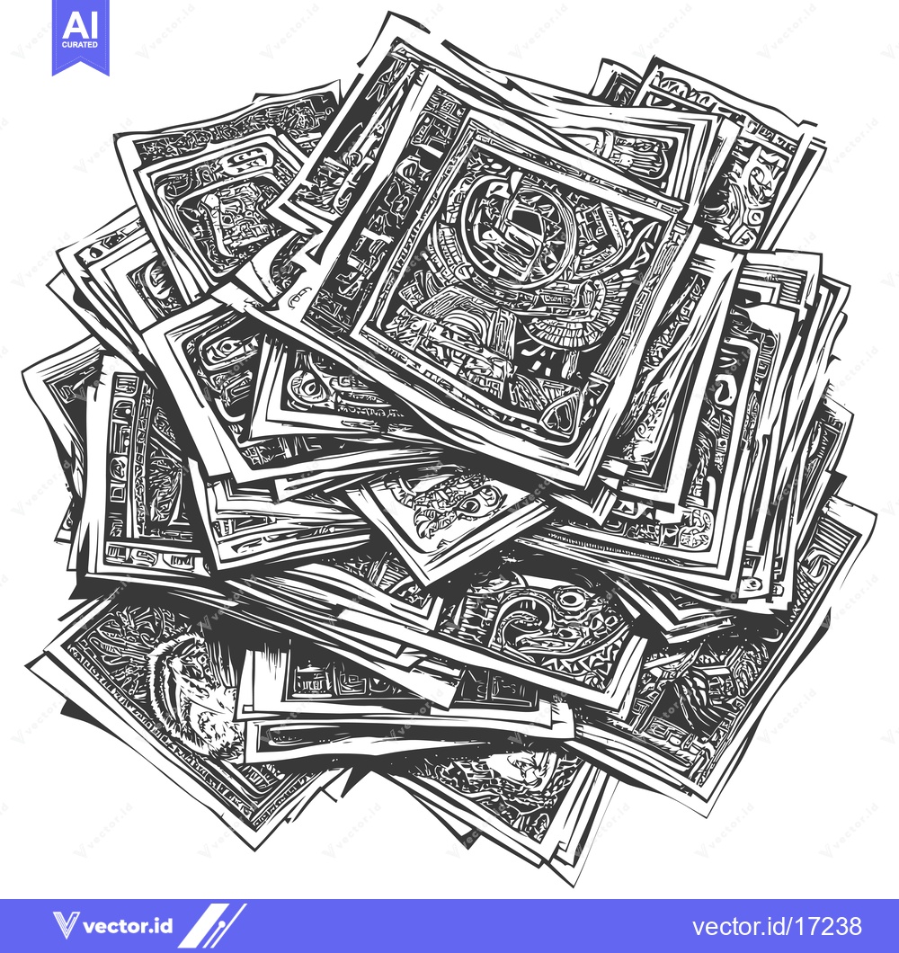 Premium Vector of A Pile of Detailed Black and White Paper Currency