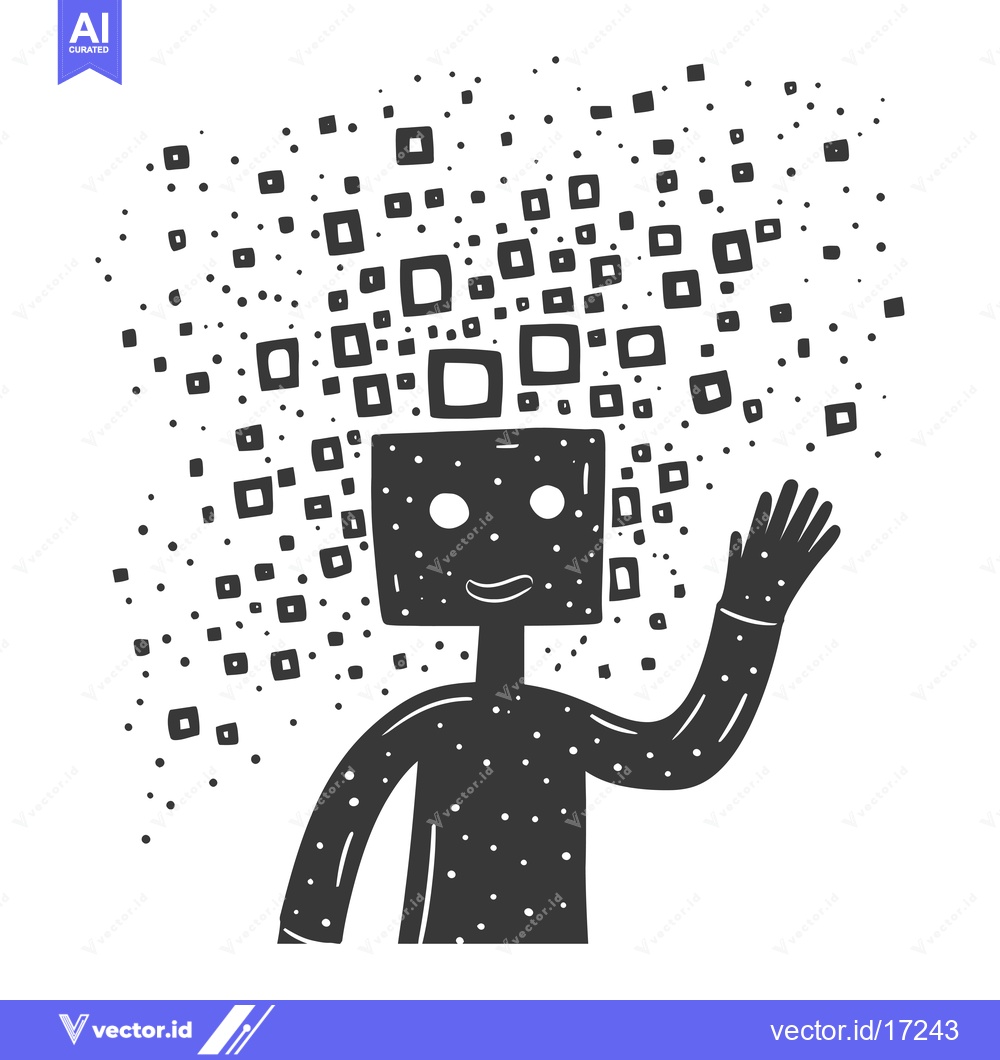 Premium Vector of A Pixelated Figure With A Square Head Waving