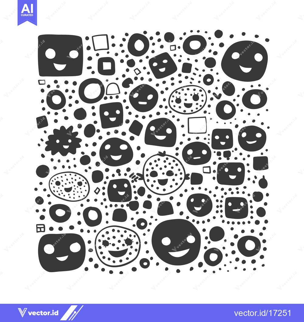 Premium Vector dari A playful pattern of happy faces, circles, and squares in black and wh