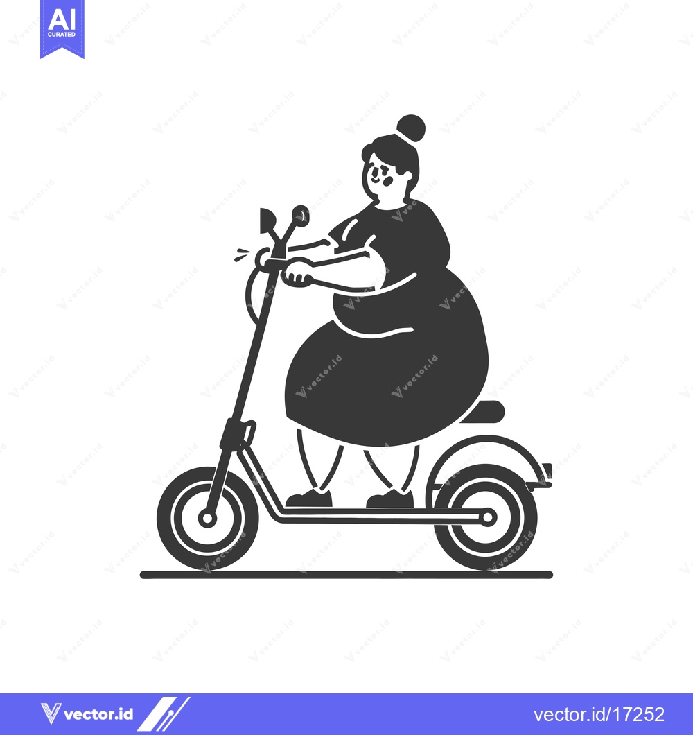 Premium Vector of A Plus-Size Woman Riding an Electric Scooter