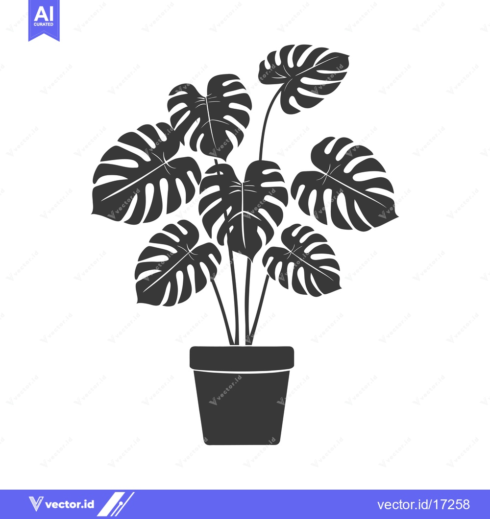 Premium Vector of A potted Monstera plant with multiple leaves in a simple black silhoue