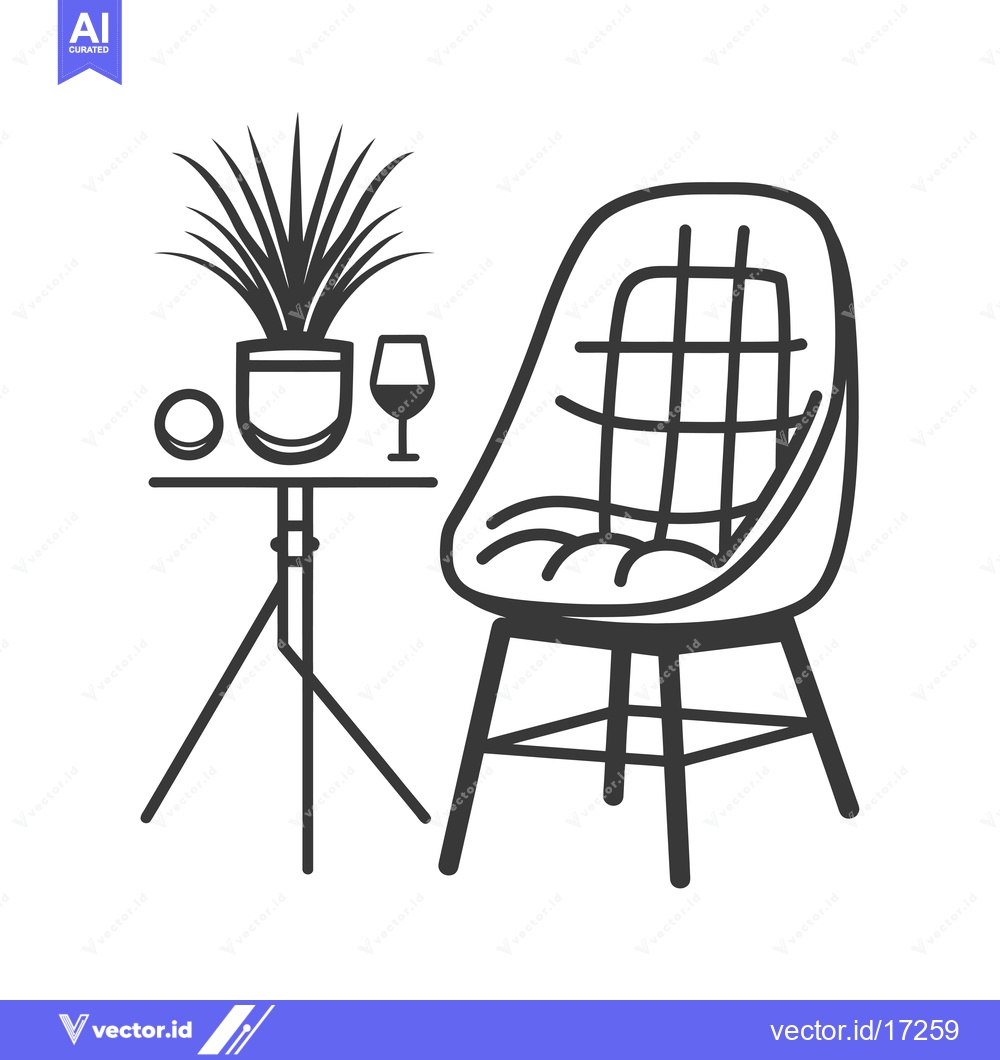Premium Vector dari A potted plant, wine glass, and chair on a side table