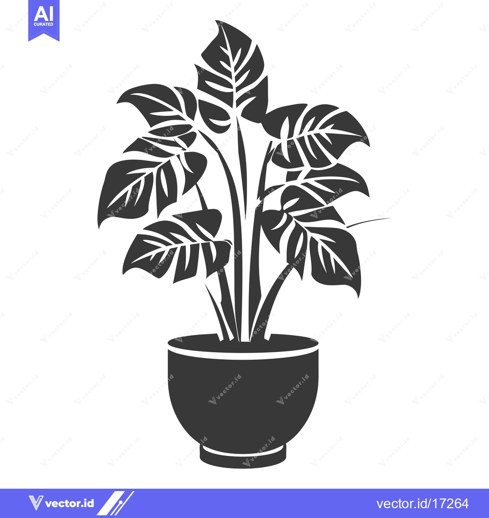 Premium Vector of A potted plant with large, deeply lobed leaves