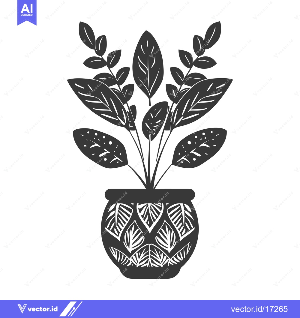 Premium Vector dari A potted plant with large leaves and a patterned pot