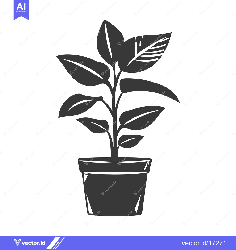 Premium Vector of A potted plant with multiple leaves and a thick stem