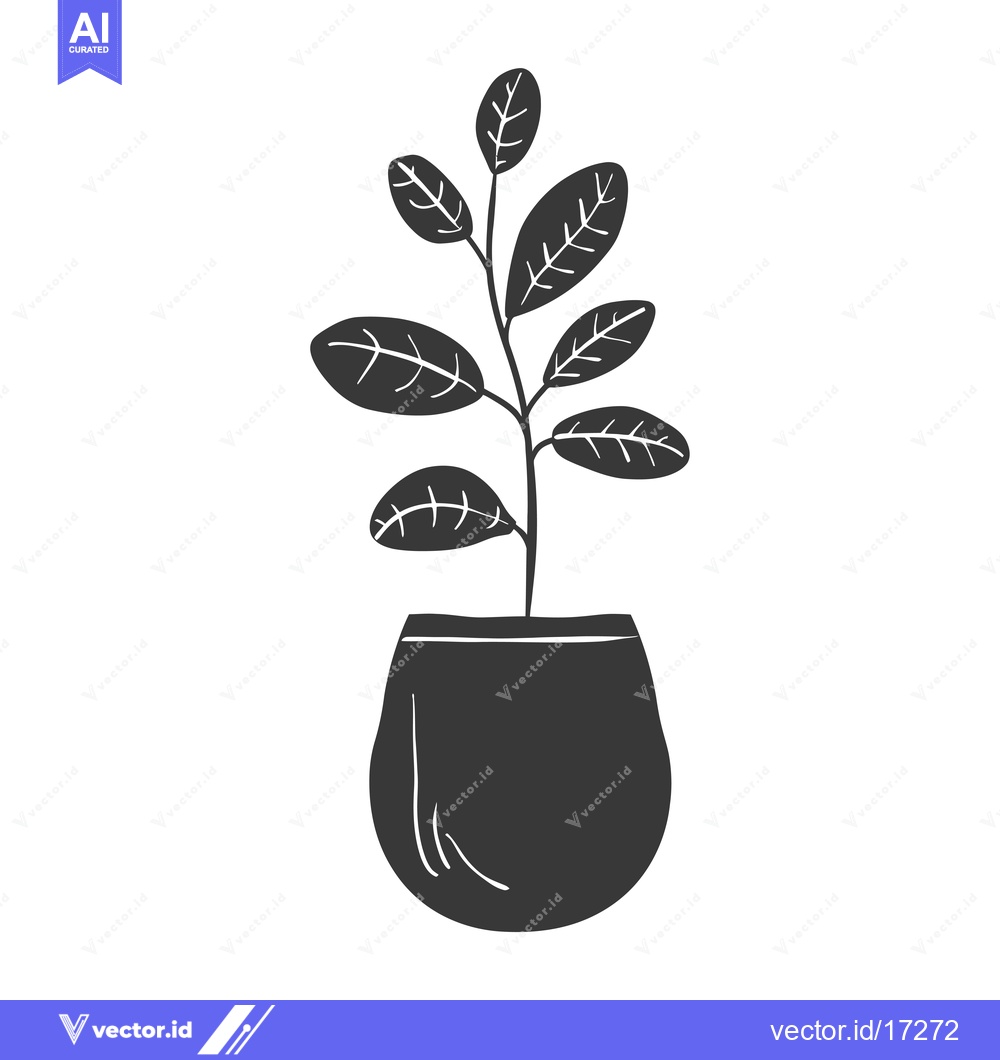 Premium Vector dari A potted plant with several leaves in a rounded pot