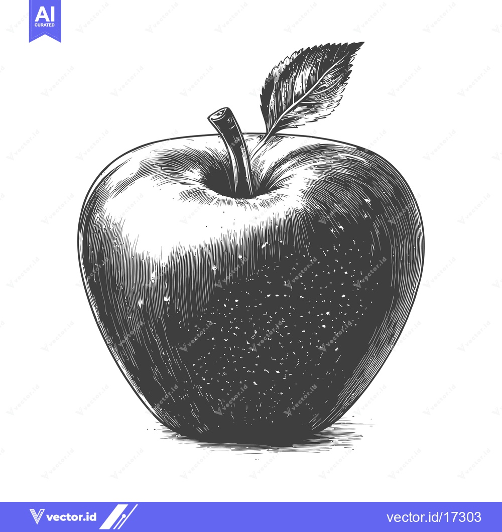 Premium Vector dari Apple and leaf in realistic black and white detail