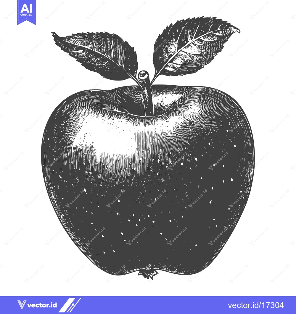 Premium Vector of A detailed artistic sketch shows a ripe apple with two leaves