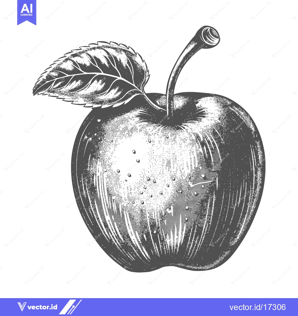 Premium Vector dari A detailed artistic depiction of a red apple with leaf