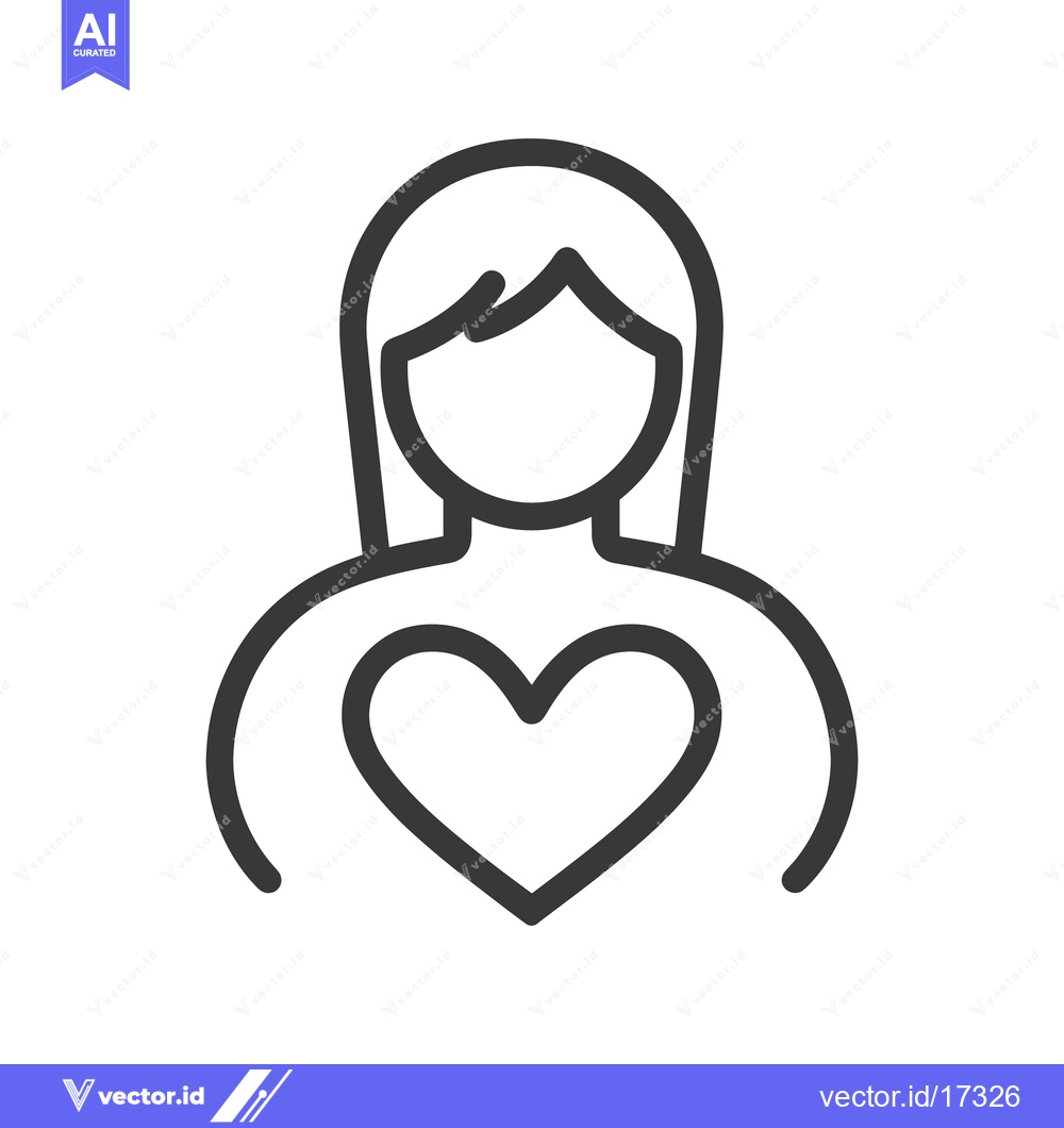 Premium Vector of An outlined illustration depicts a woman holding a heart shape