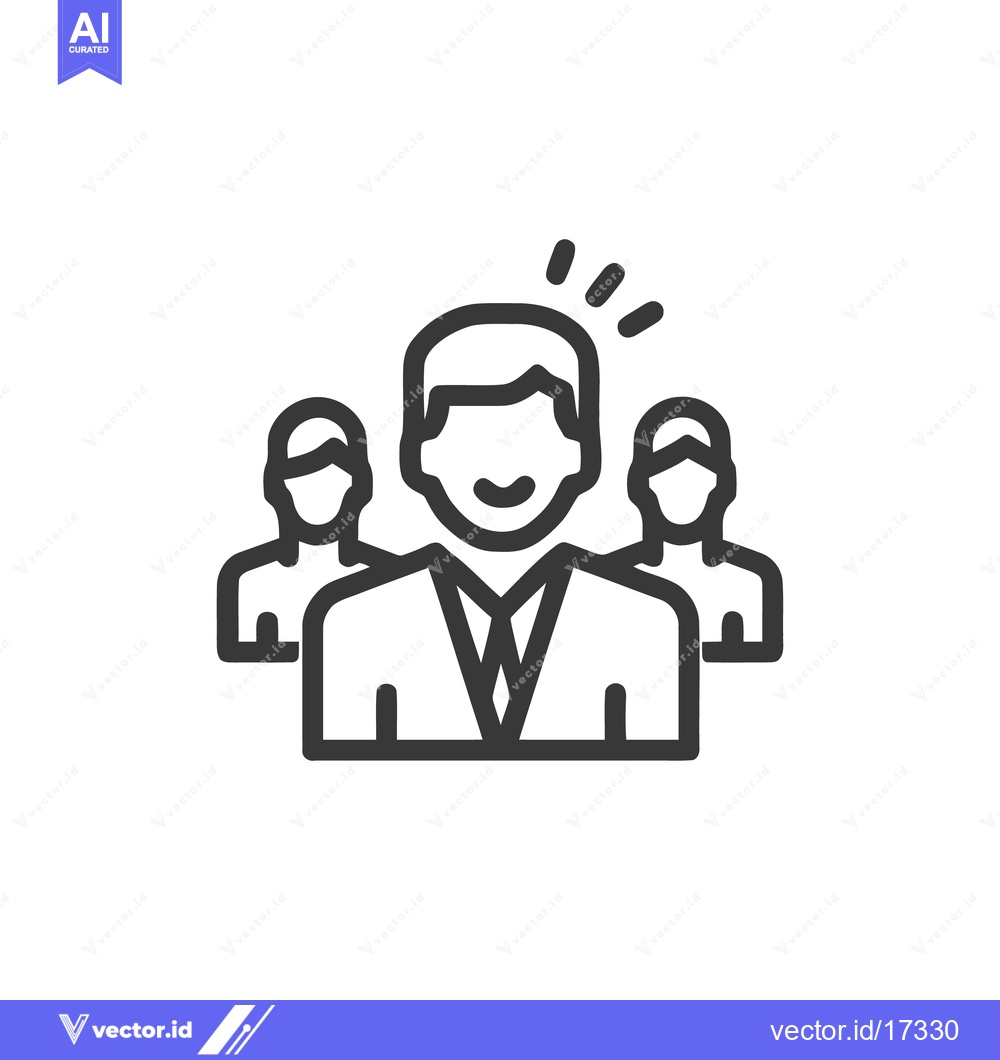 Premium Vector of Teamwork Icon: Leader with Shining Idea, Group Collaboration, Line Art