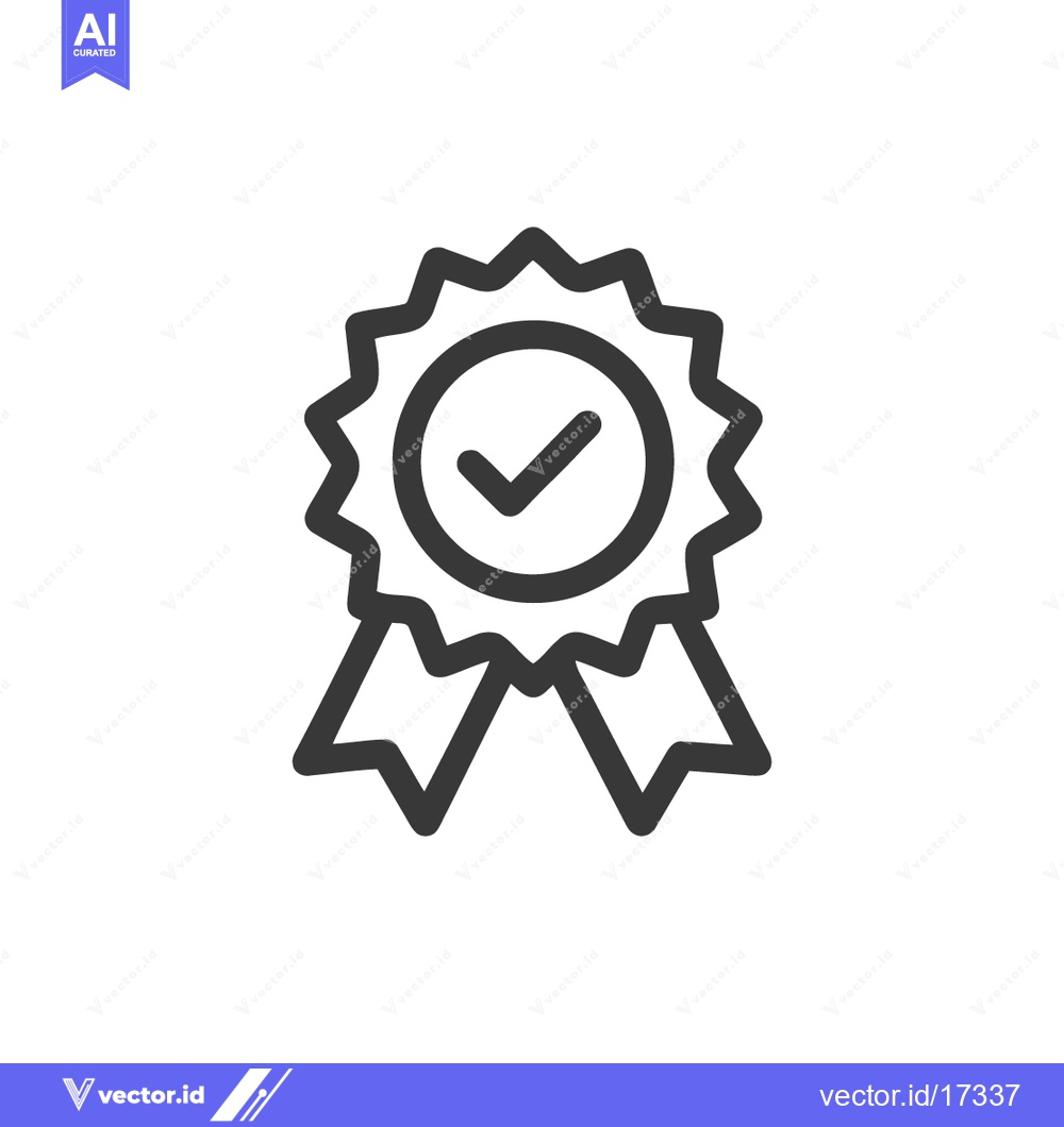 Premium Vector of Award Ribbon with Check Mark Icon, Achievement Symbol, Outline Style