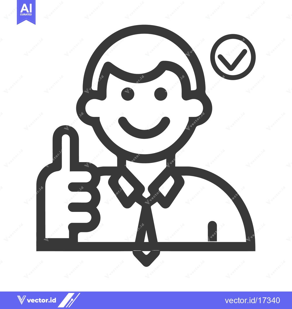 Premium Vector dari A smiling man giving a thumbs up with a checkmark symbol