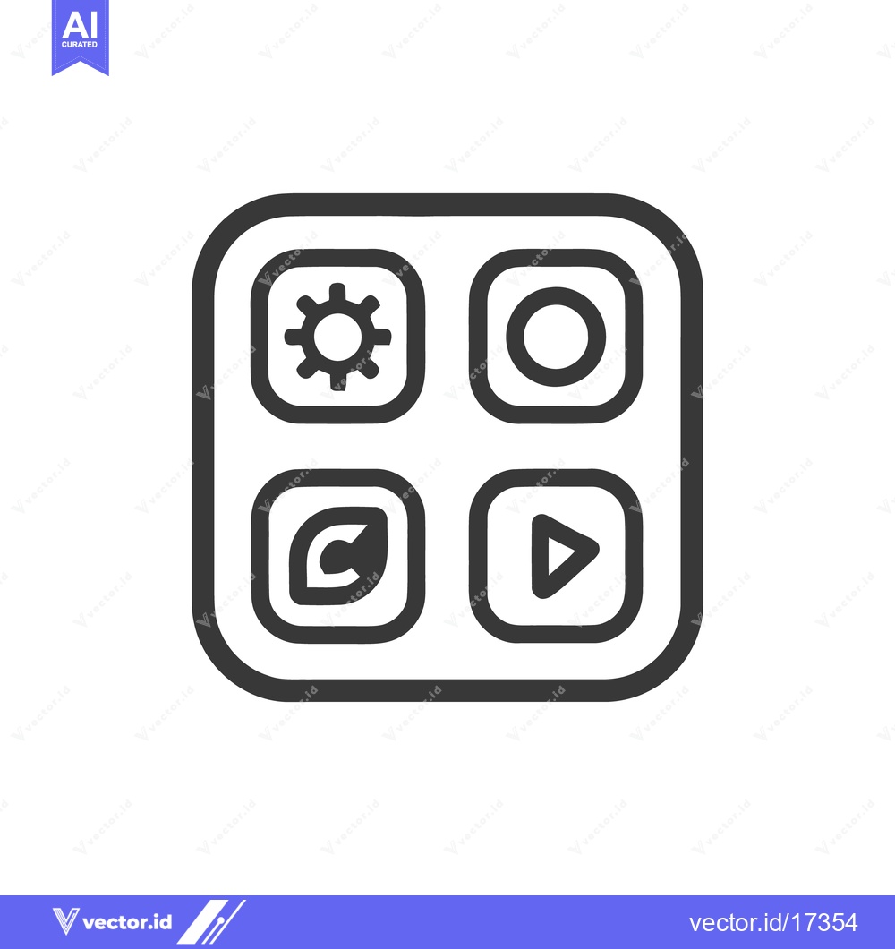 Premium Vector dari Minimalist App Icon Grid: Settings, Camera, Leaf, Play Button in Black