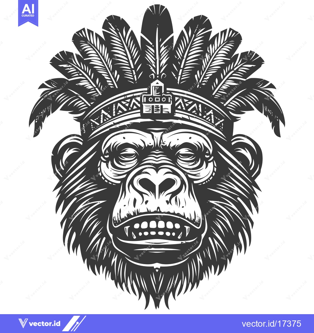 Premium Vector dari A Primate with a Tribal Headband and Feathers
