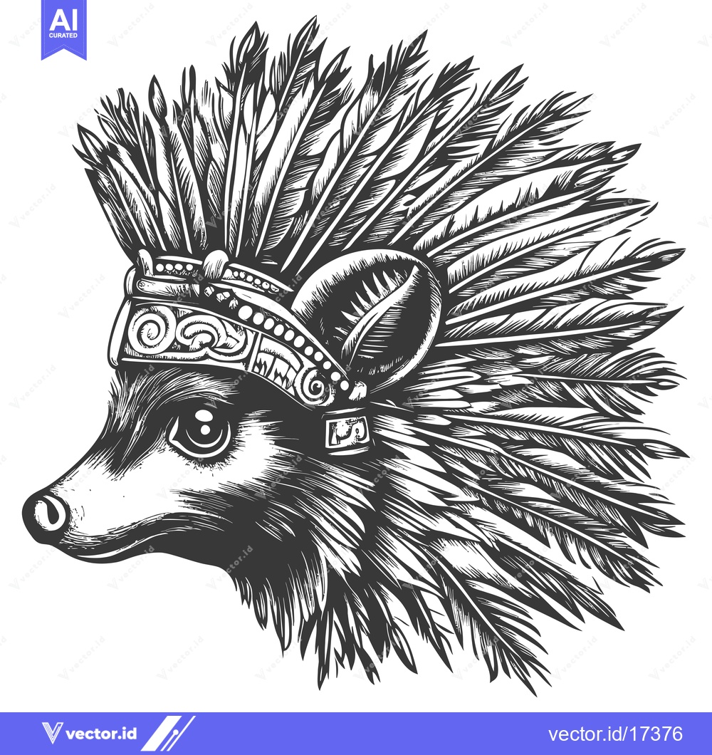 Premium Vector dari A Profile of a Hedgehog Wearing a Feather Headdress