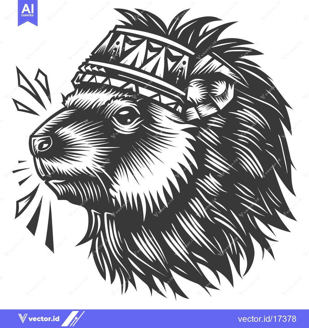 Premium Vector dari A Profile Portrait of a Bearded Animal with a Tribal Headband