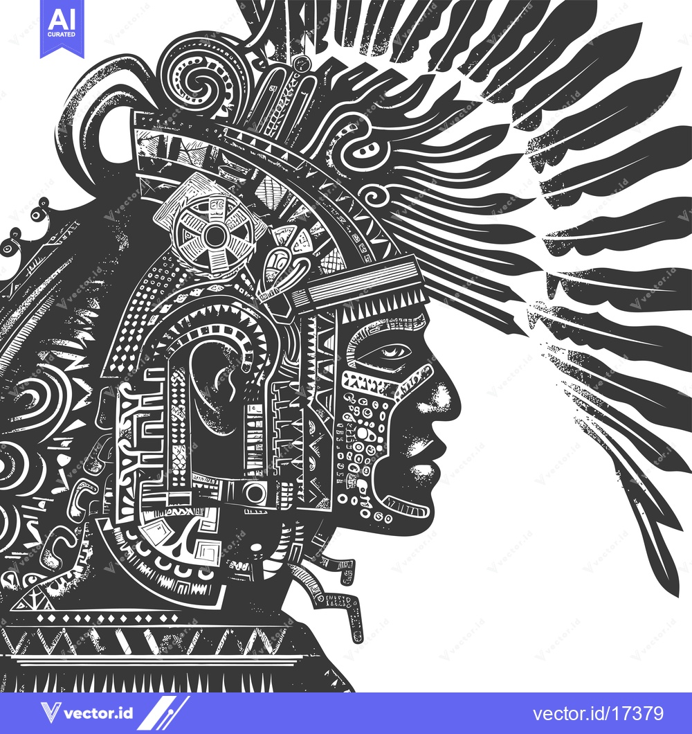 Premium Vector of A Profile Portrait of an Indigenous Person in a Detailed Headpiece