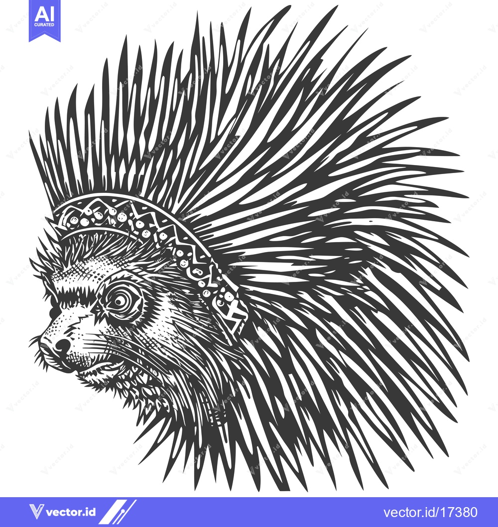 Premium Vector dari A Profile View of a Ferocious Animal Wearing a Native American Headdre
