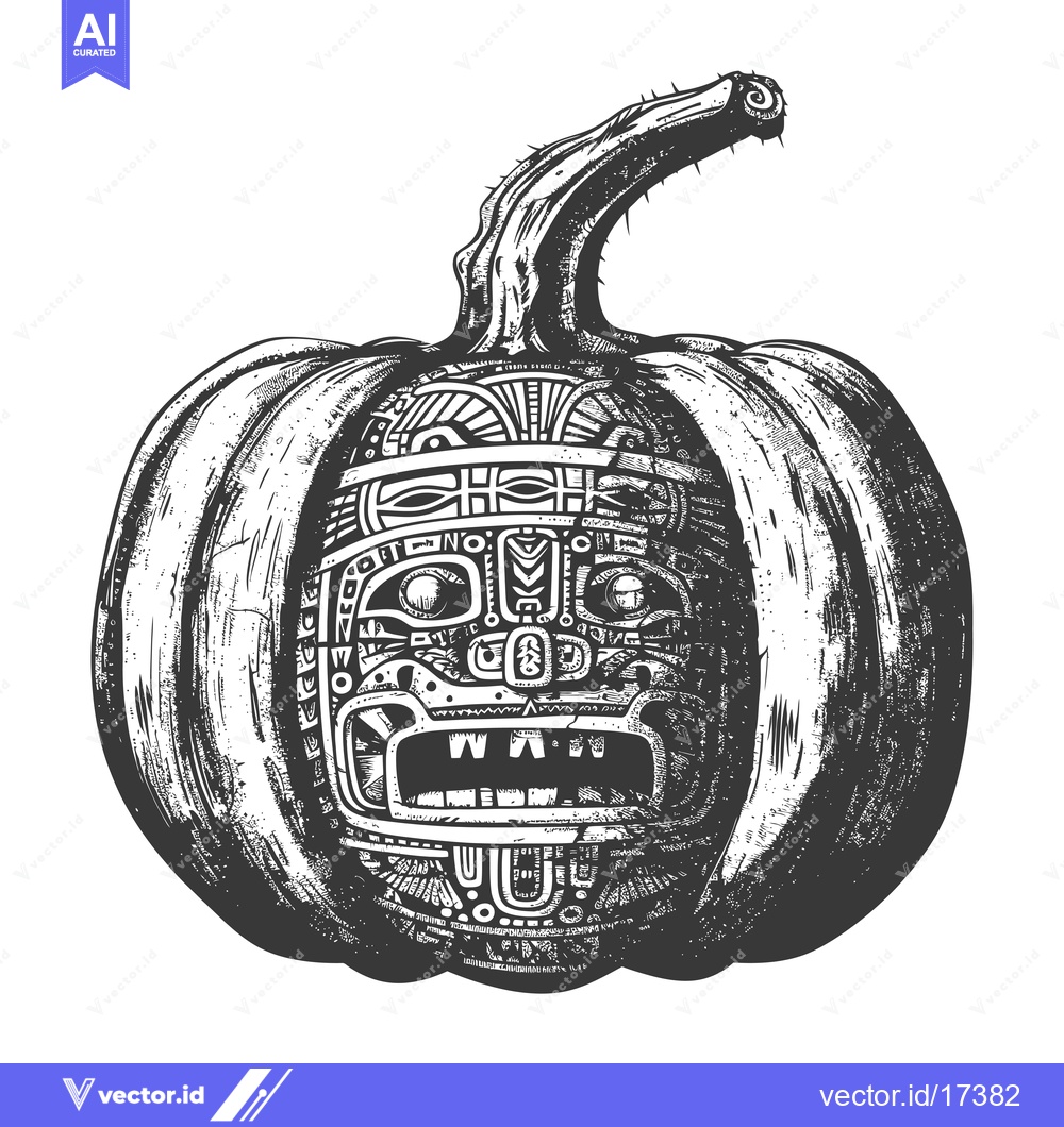 Premium Vector of A Pumpkin Carved with a Tribal Face Pattern
