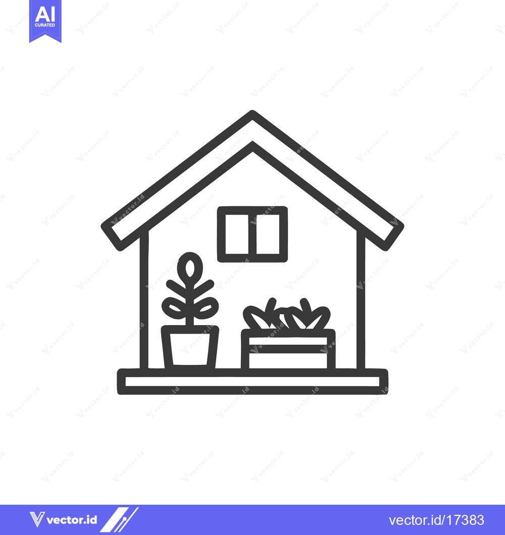 Premium Vector of Minimalist Greenhouse Icon with Potted Plants and Window Detail