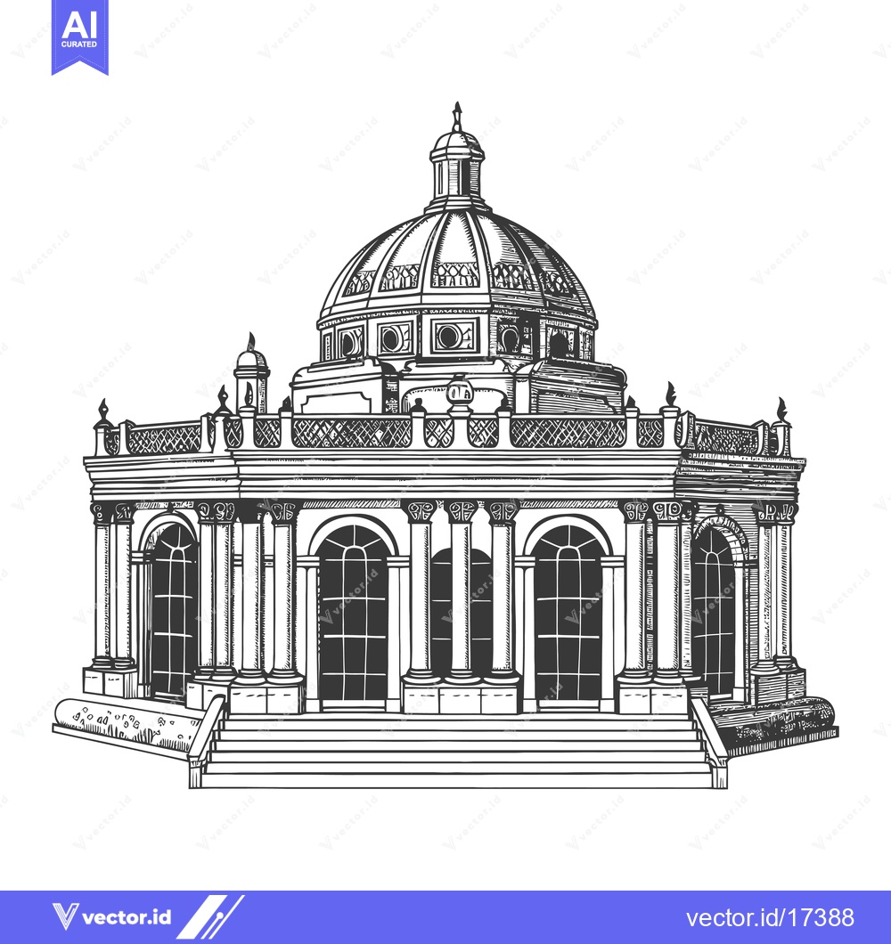 Premium Vector dari A Detailed Drawing of a Classical Dome Shaped Building