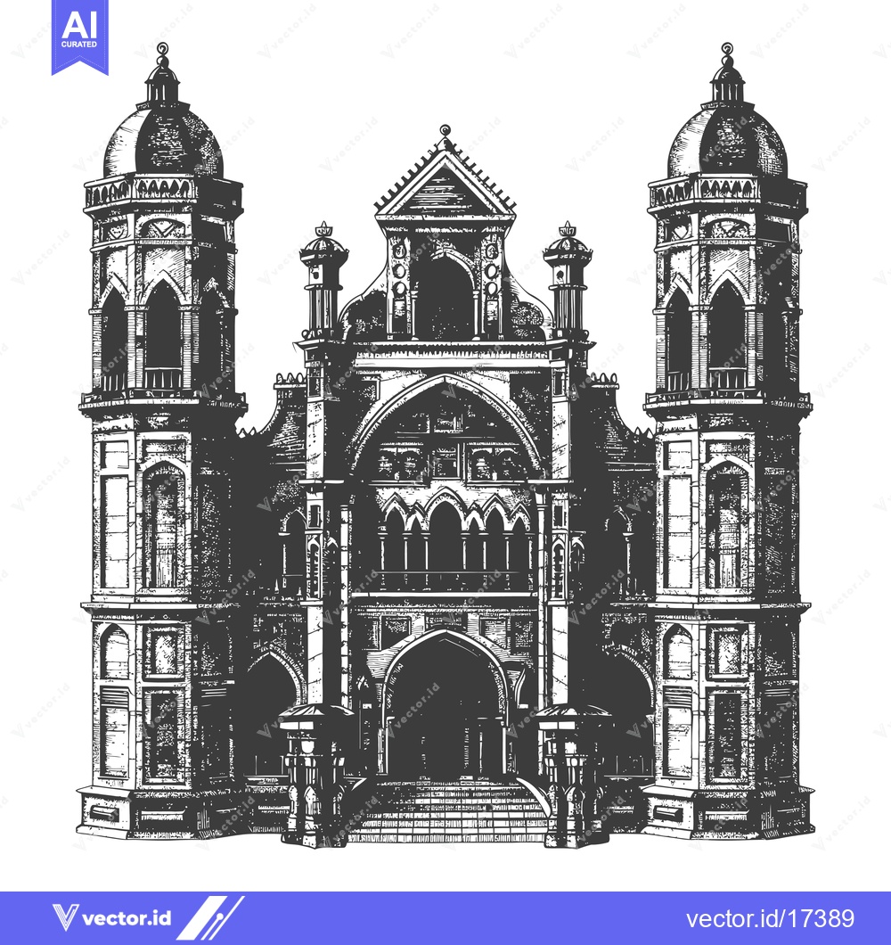 Premium Vector dari A detailed illustration of a gothic building structure facade