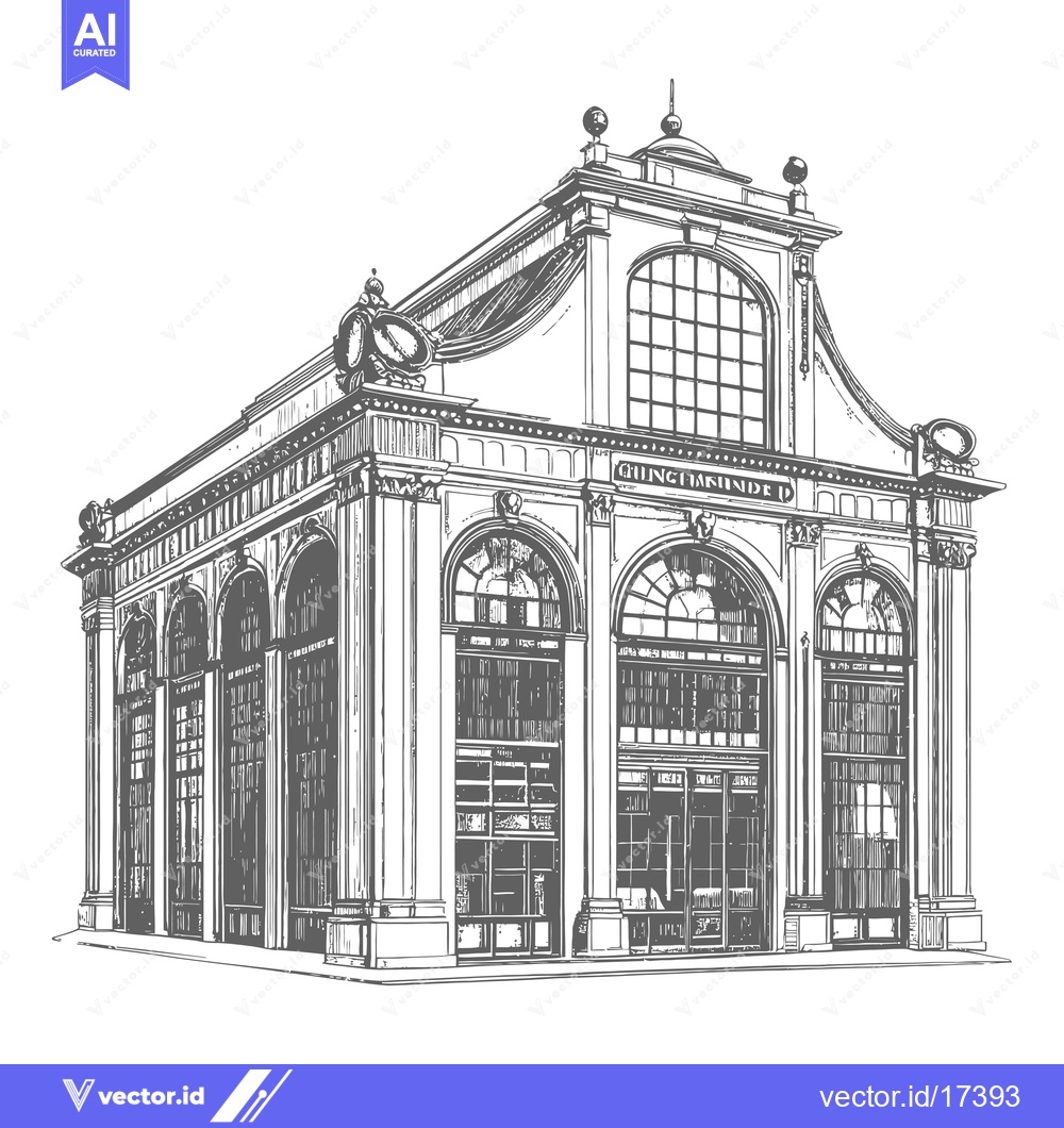 Premium Vector dari The sketch depicts a building with intricate architectural details