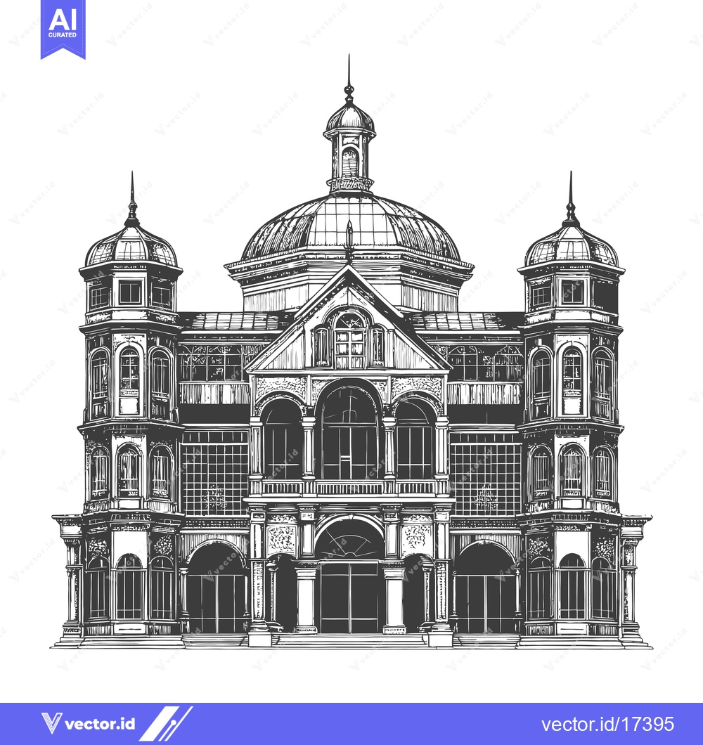 Premium Vector dari An illustration of a building with a central dome