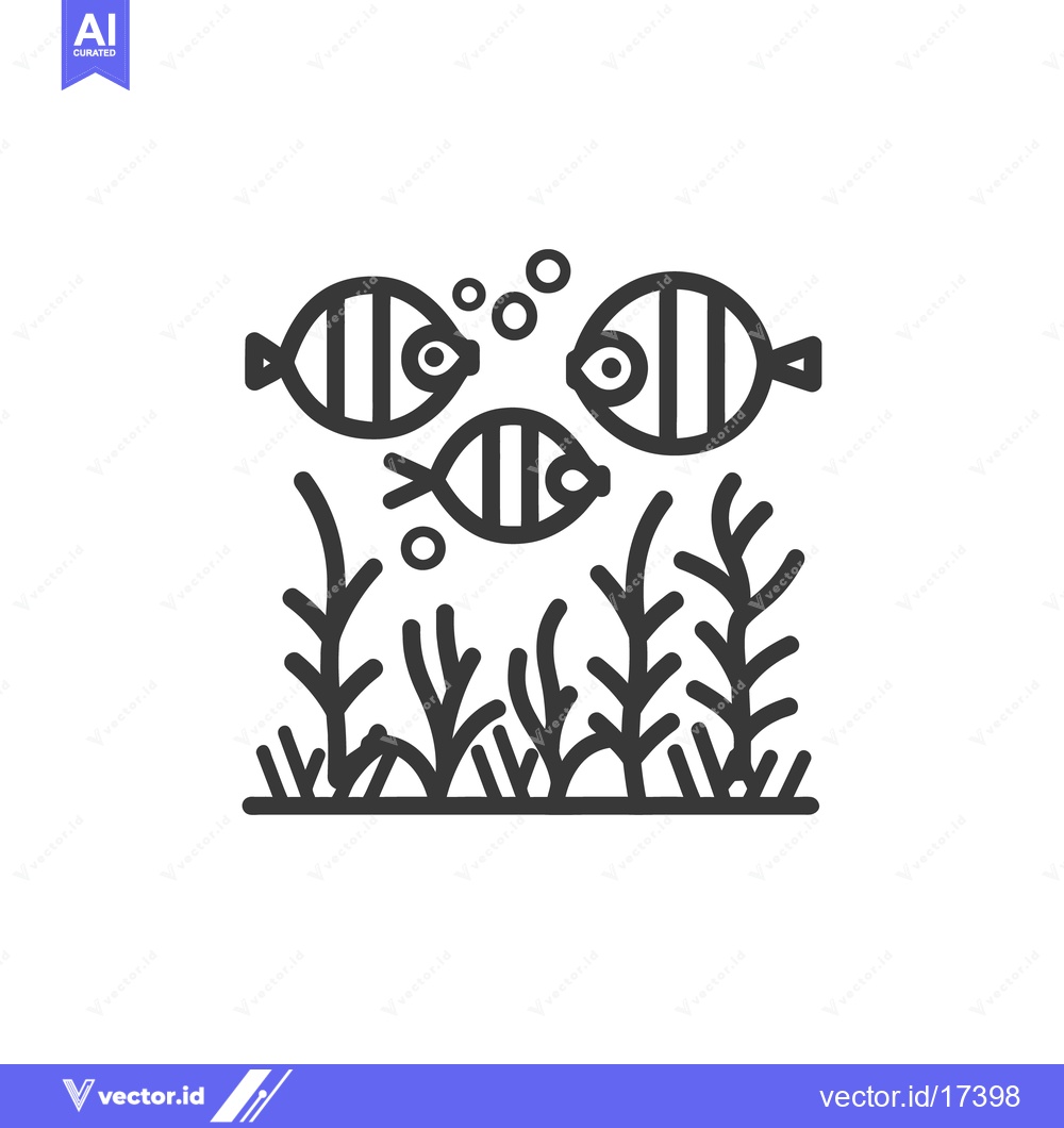 Premium Vector dari Three cartoon fishes swimming amongst aquatic plants and bubbles
