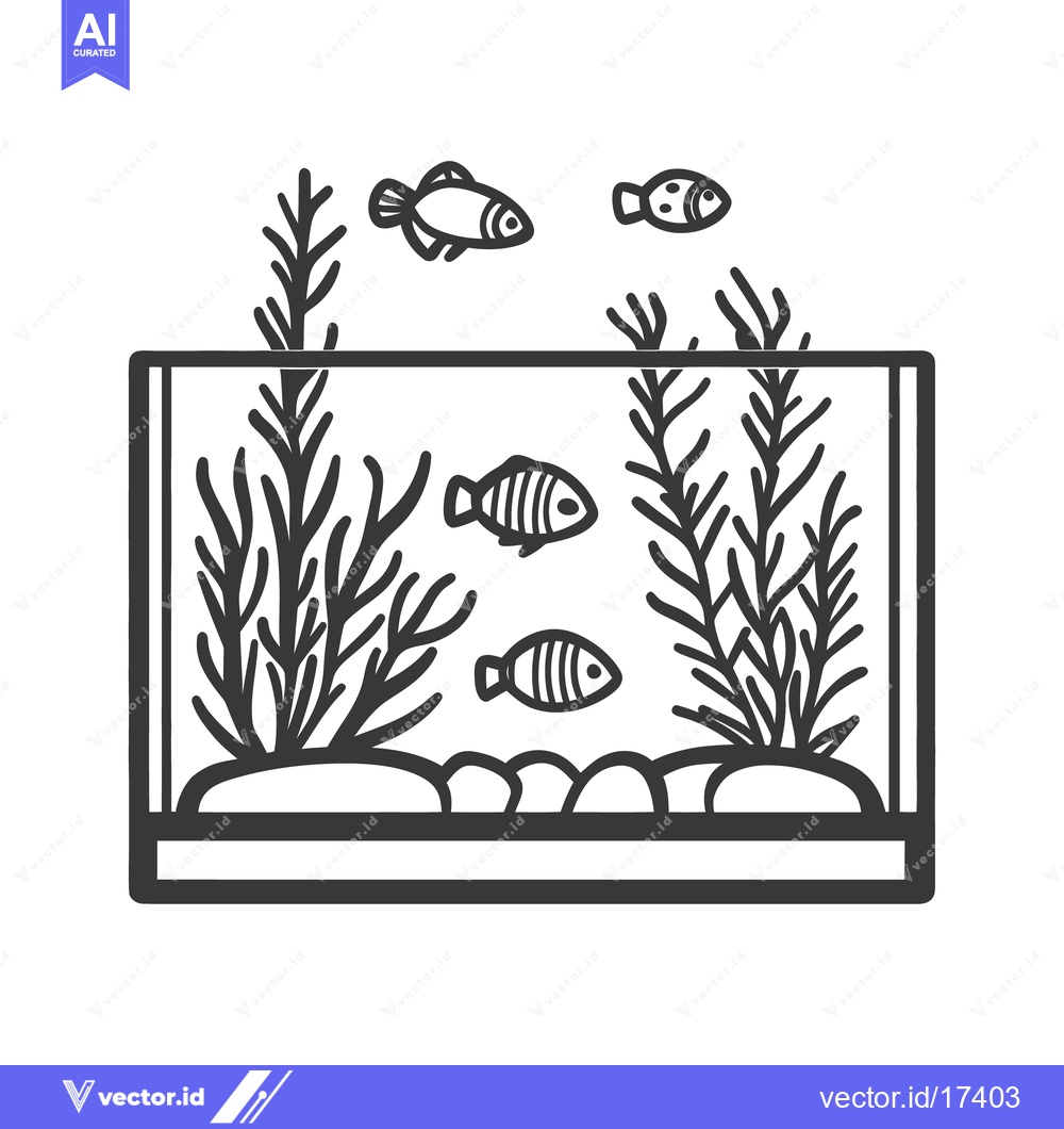 Premium Vector of An aquarium illustration featuring fish plants and rocks in glass